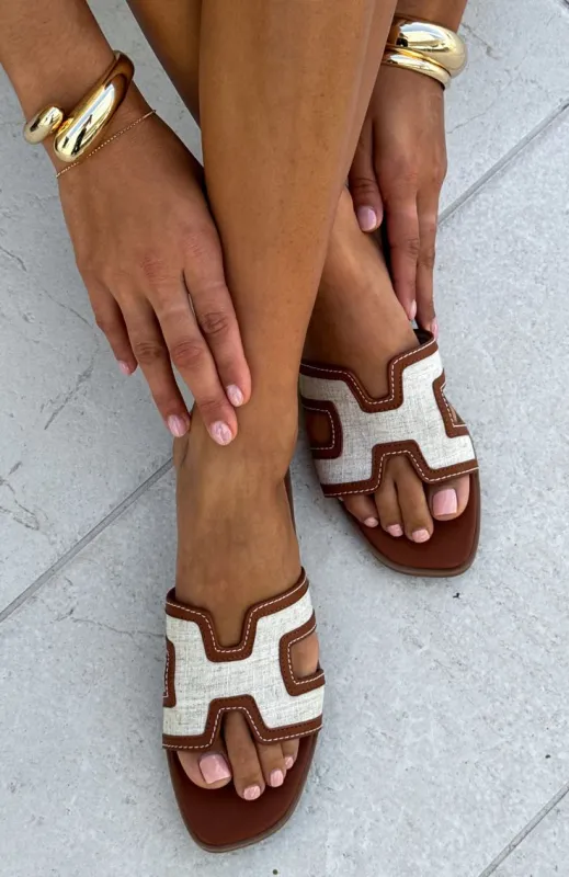 Island Luxe Contrast Slide in Brown made by Glitzy Bella