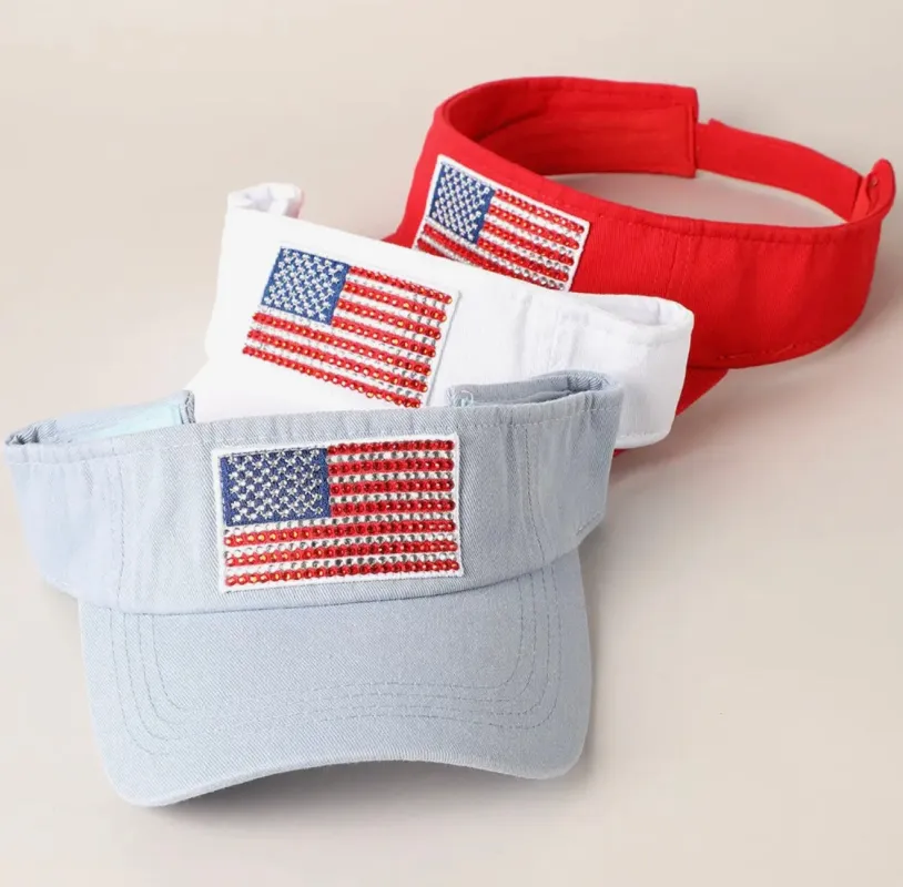 Crystallized Flag Cotton Visor in 3 Colors made by Glitzy Bella