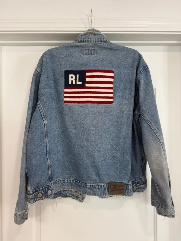 NEW!! Vintage Ralph Lauren Denim American Flag Jacket Size XL made by Glitzy Bella