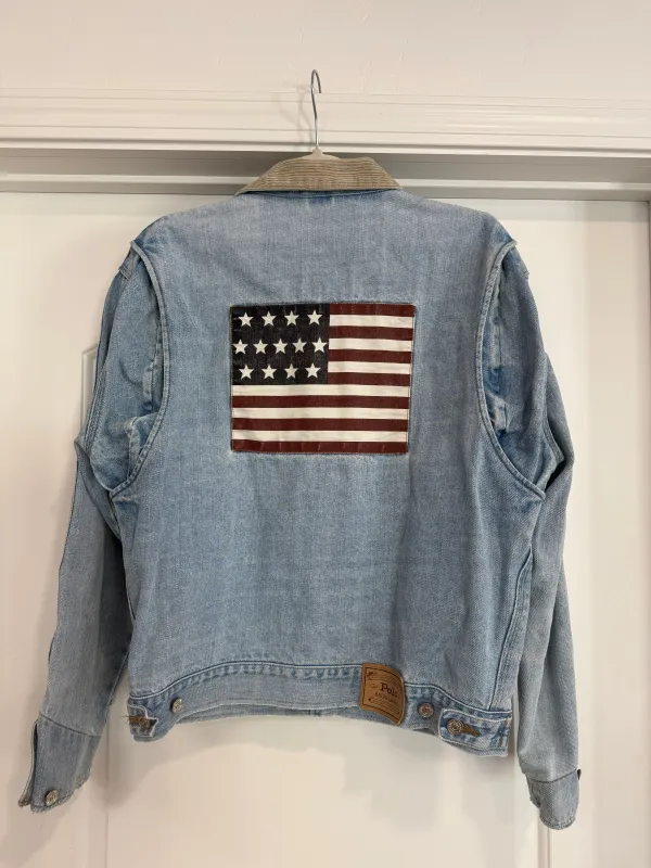 NEW!! Vintage Ralph Lauren Denim Patch Flag Jacket Size Medium made by Glitzy Bella