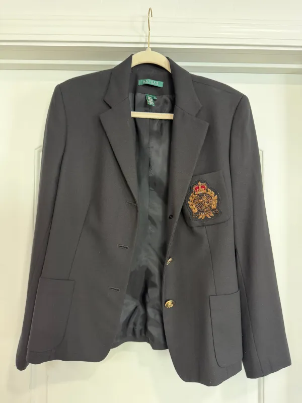 NEW!! Vintage Ralph Lauren Black Crest Wool Blazer Size 12 made by Glitzy Bella