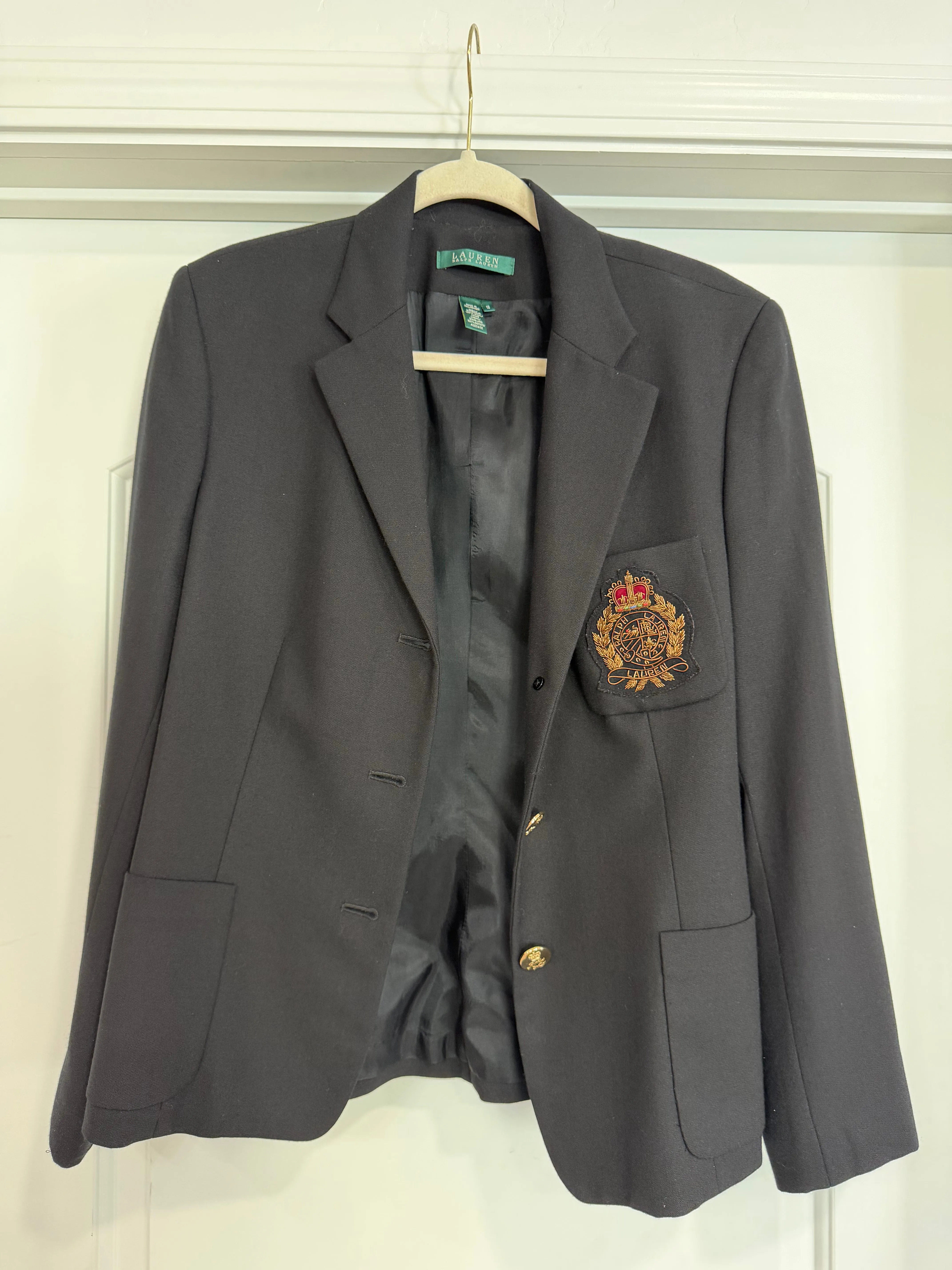 NEW!! Vintage Ralph Lauren Black Crest Wool Blazer Size 12 sold by Glitzy Bella