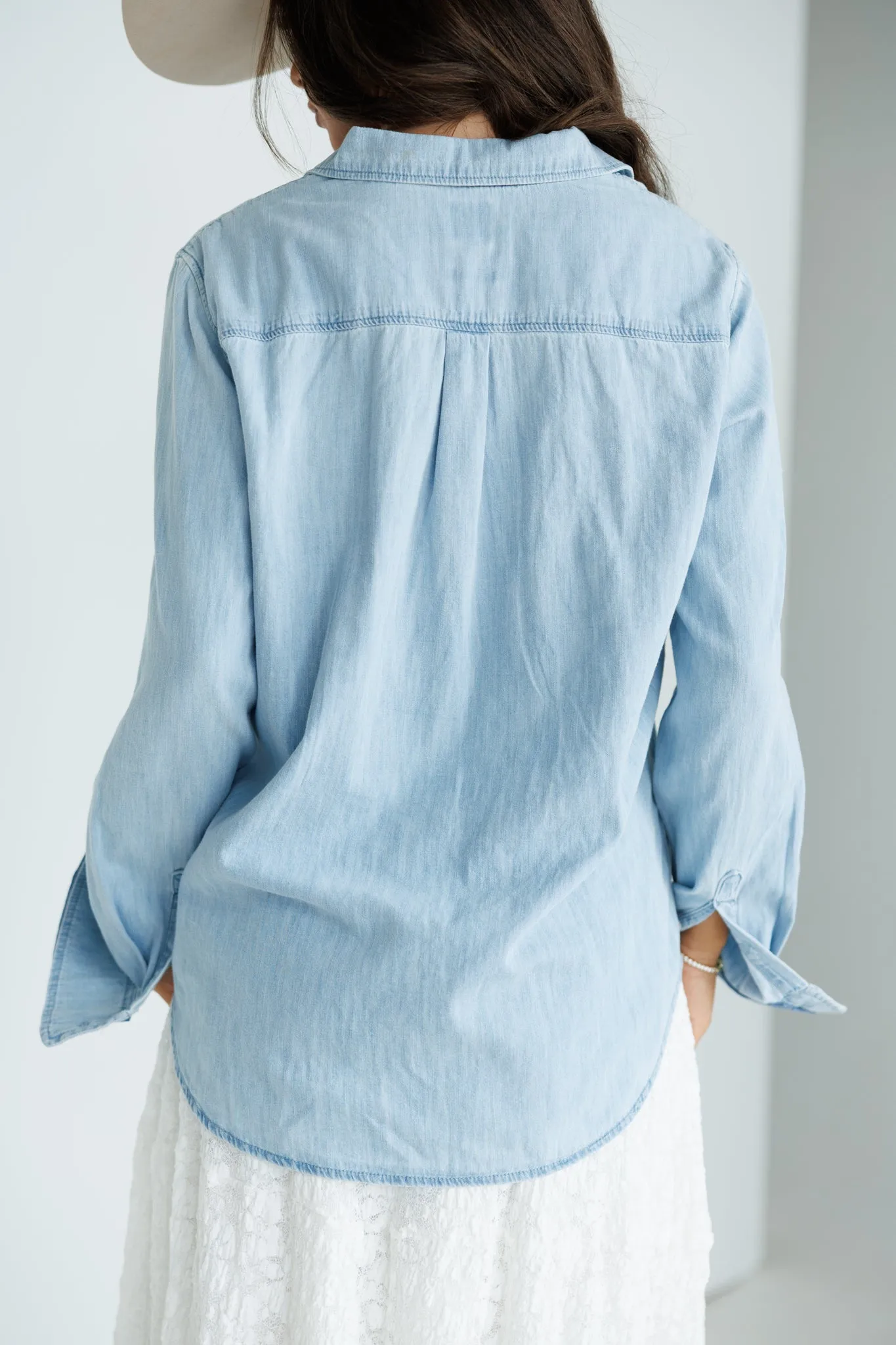 Designer Repurposed Denim Shirt w/ Designer Light Blue Scarf sold by Glitzy Bella product image thumbnail 5