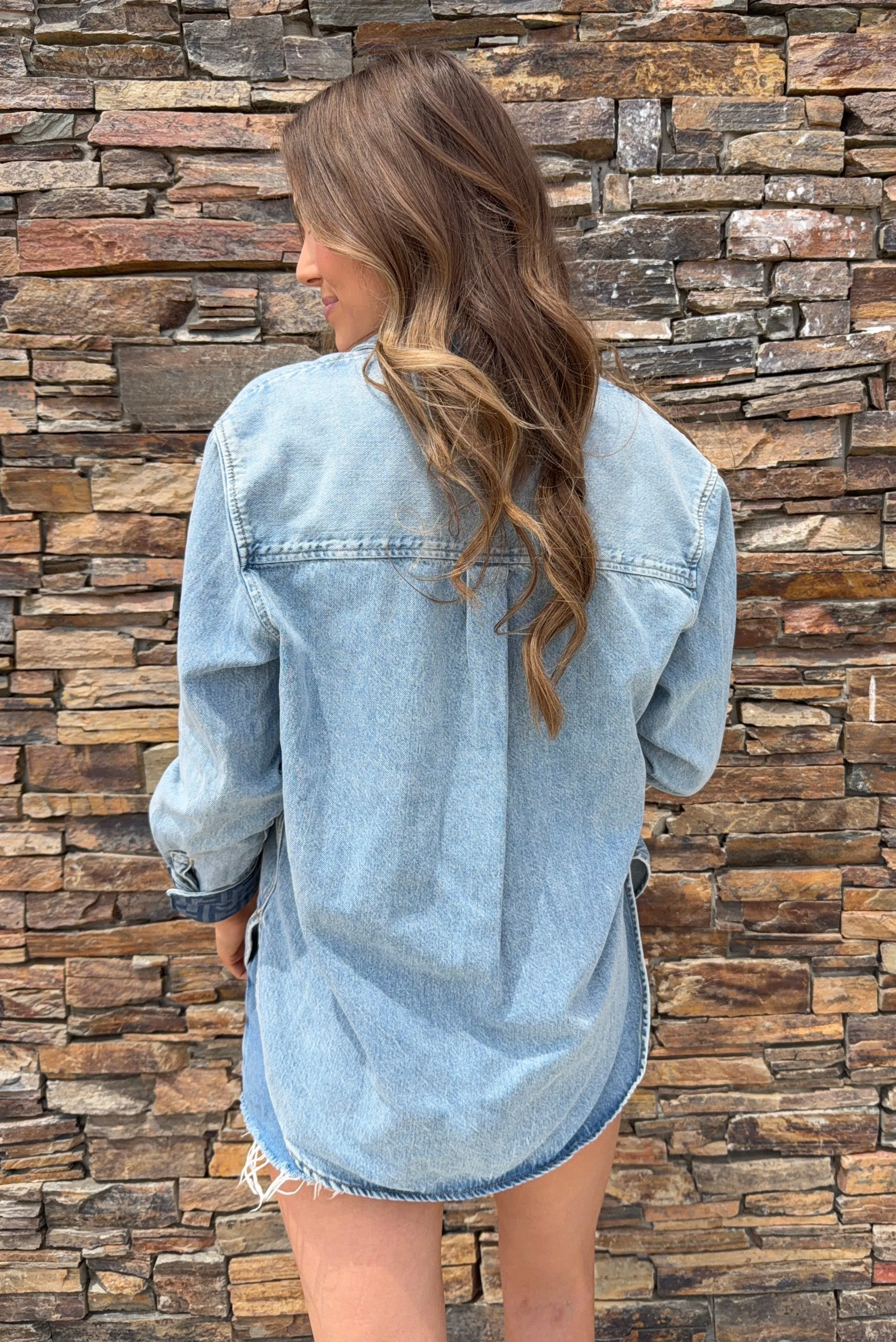 Designer Repurposed Denim Shacket w/ Designer Blue Scarf sold by Glitzy Bella product image thumbnail 3