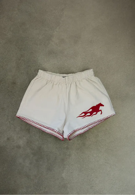 Hot Bronc Heavy Fleece Short in Creme made by Glitzy Bella