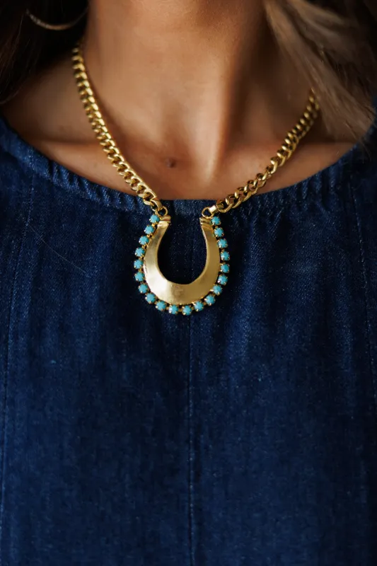 Horseshoe Necklace w/ Turquoise Stones - PRE ORDER made by Glitzy Bella
