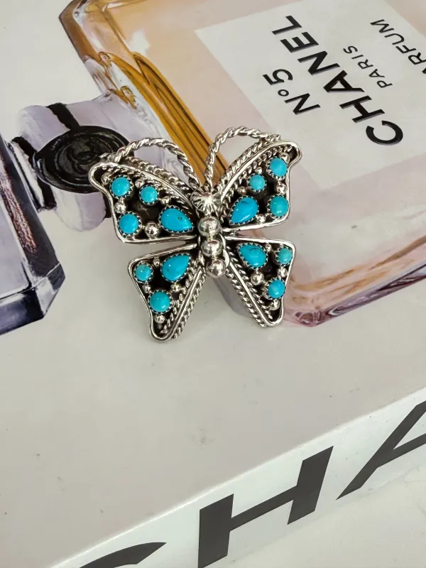 Butterfly Kingman Turquoise Adjustable Ring made by Glitzy Bella
