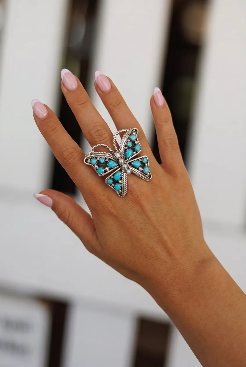 Butterfly Kingman Turquoise Adjustable Ring sold by Glitzy Bella product image thumbnail 2