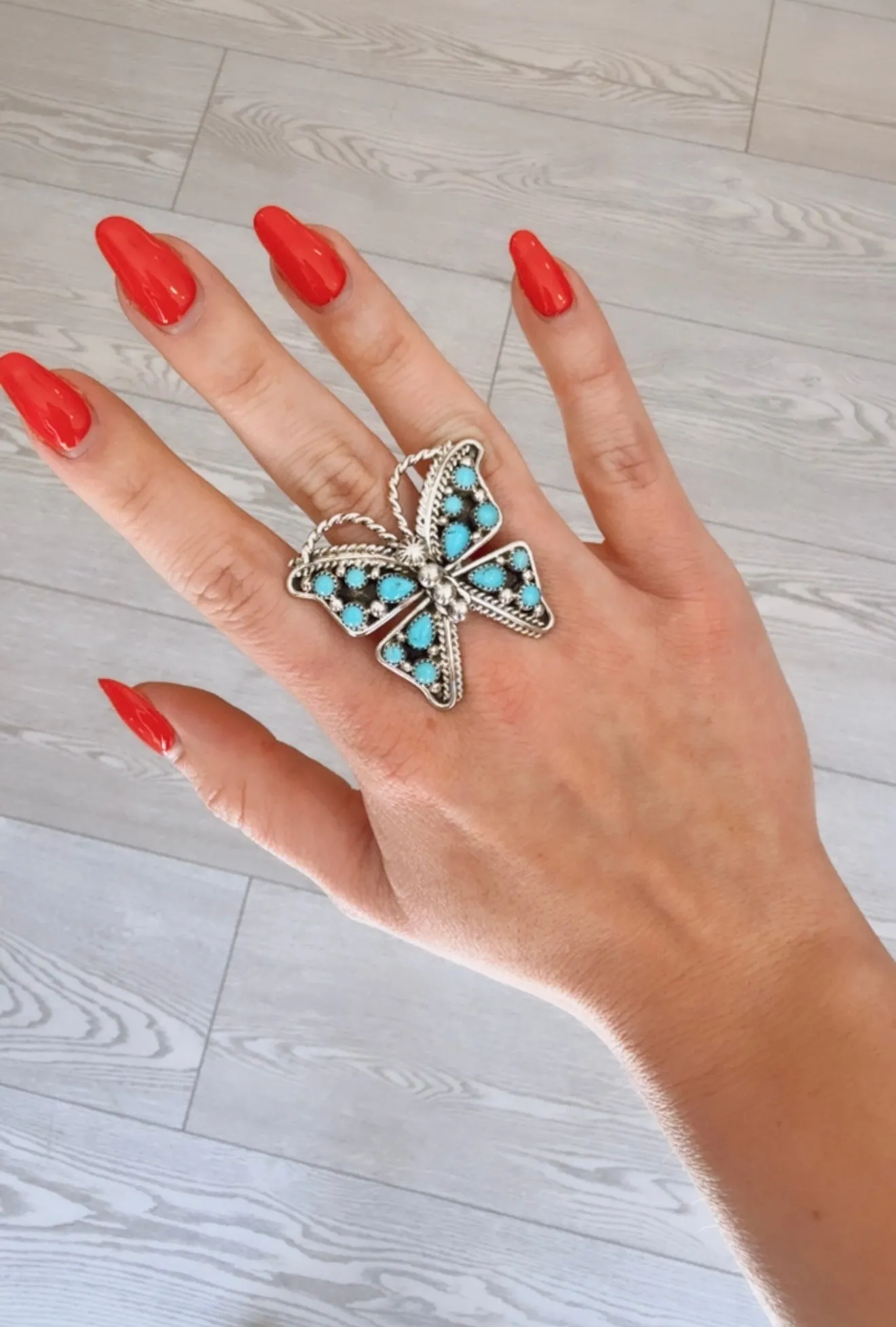 Butterfly Kingman Turquoise Adjustable Ring sold by Glitzy Bella product image thumbnail 3