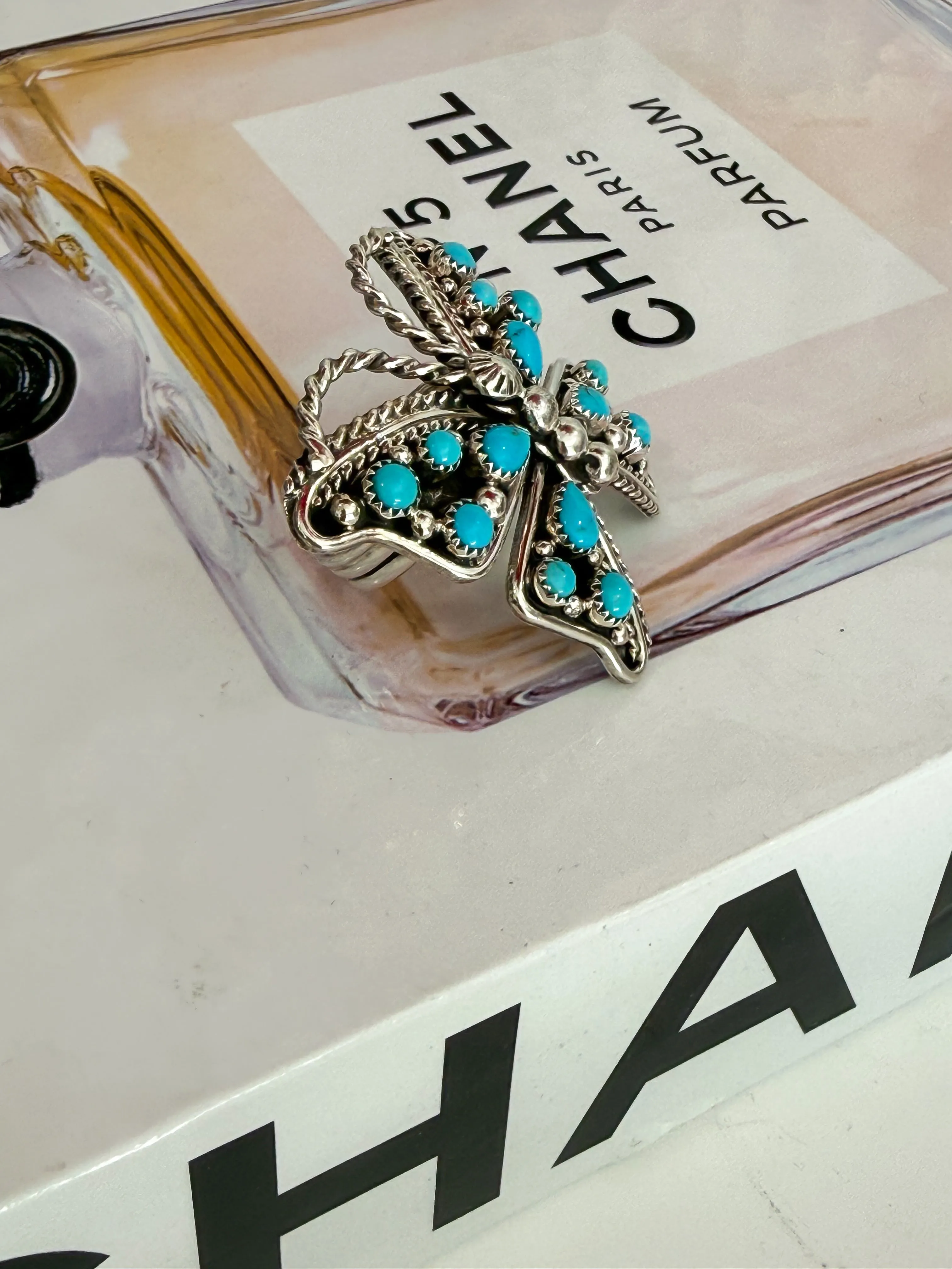 Butterfly Kingman Turquoise Adjustable Ring sold by Glitzy Bella product image thumbnail 4
