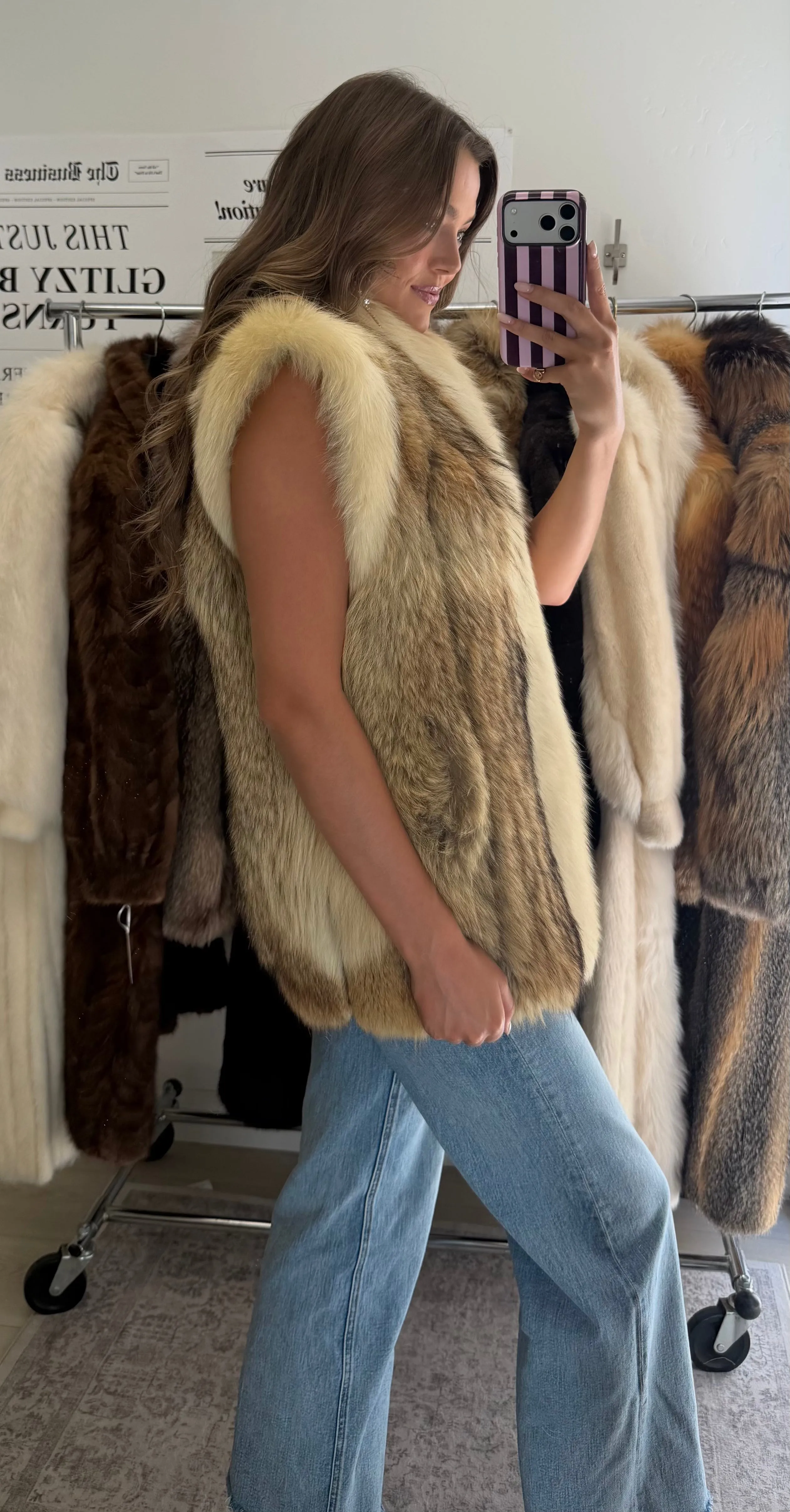 #62 Vintage Coyote Vest w/ Fox Trim Size Medium sold by Glitzy Bella product image thumbnail 2
