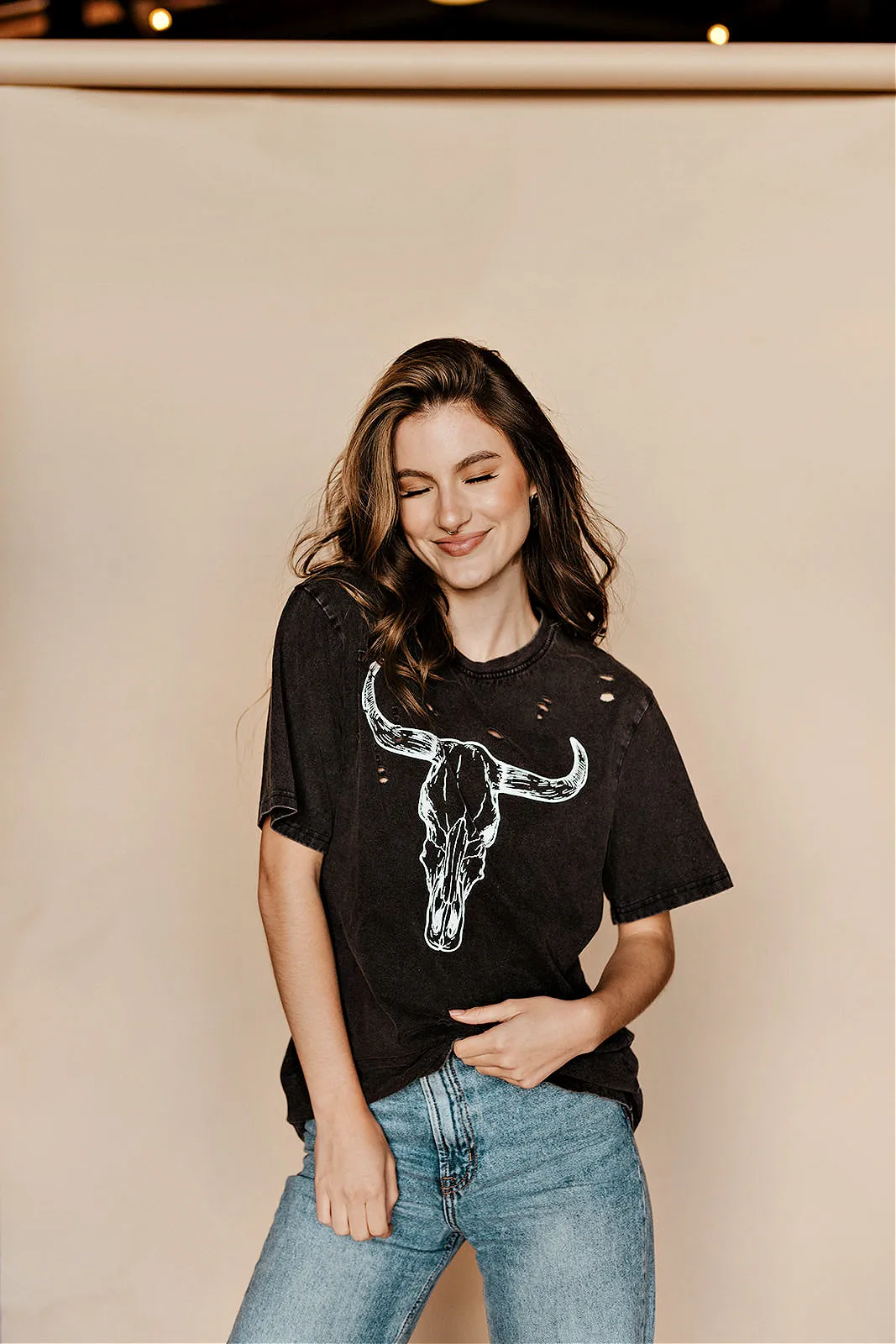 BACK IN STOCK!! Longhorn Graphic Tee in Charcoal sold by Glitzy Bella product image thumbnail 4