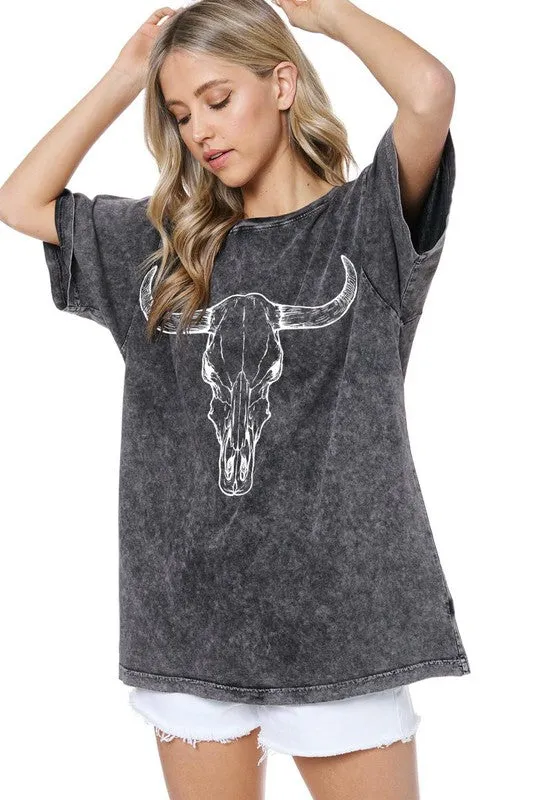 BACK IN STOCK!! Longhorn Graphic Tee in Charcoal sold by Glitzy Bella