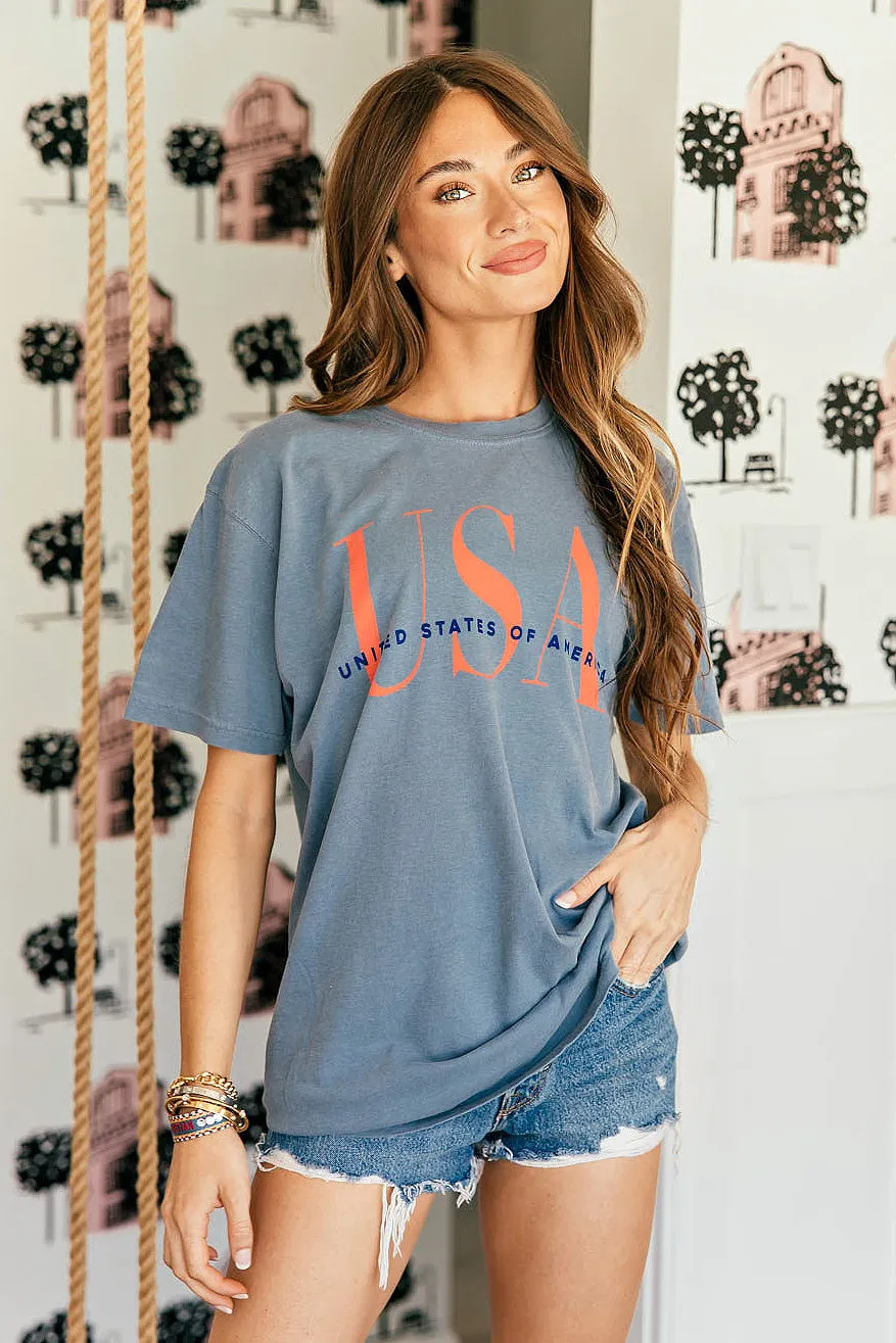 "Patriotic" Comfort Color Tee in Denim Blue sold by Glitzy Bella product image thumbnail 5