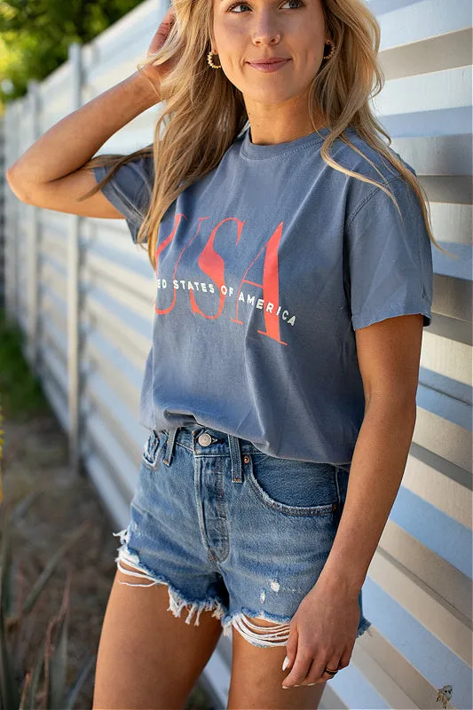 "Patriotic" Comfort Color Tee in Denim Blue sold by Glitzy Bella