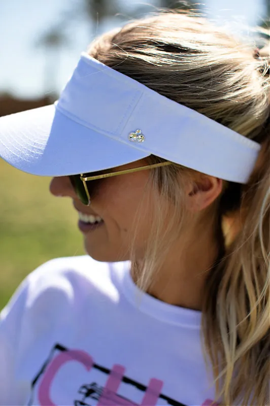 FINAL SALE!! Crystallized Washed Cotton Visor in White sold by Glitzy Bella