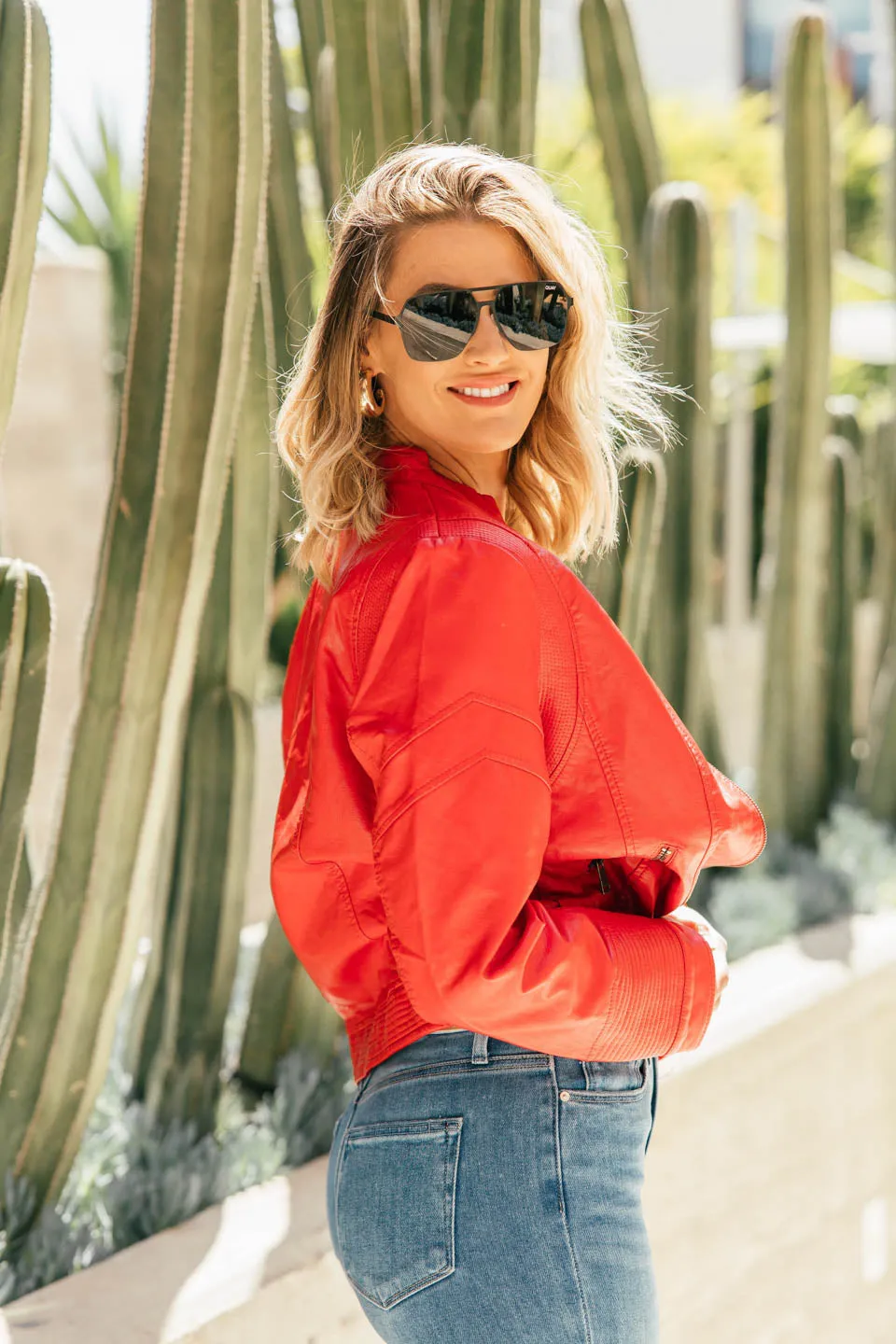 FINAL SALE!! The Showtime Faux Leather Jacket in Red sold by Glitzy Bella product image thumbnail 2