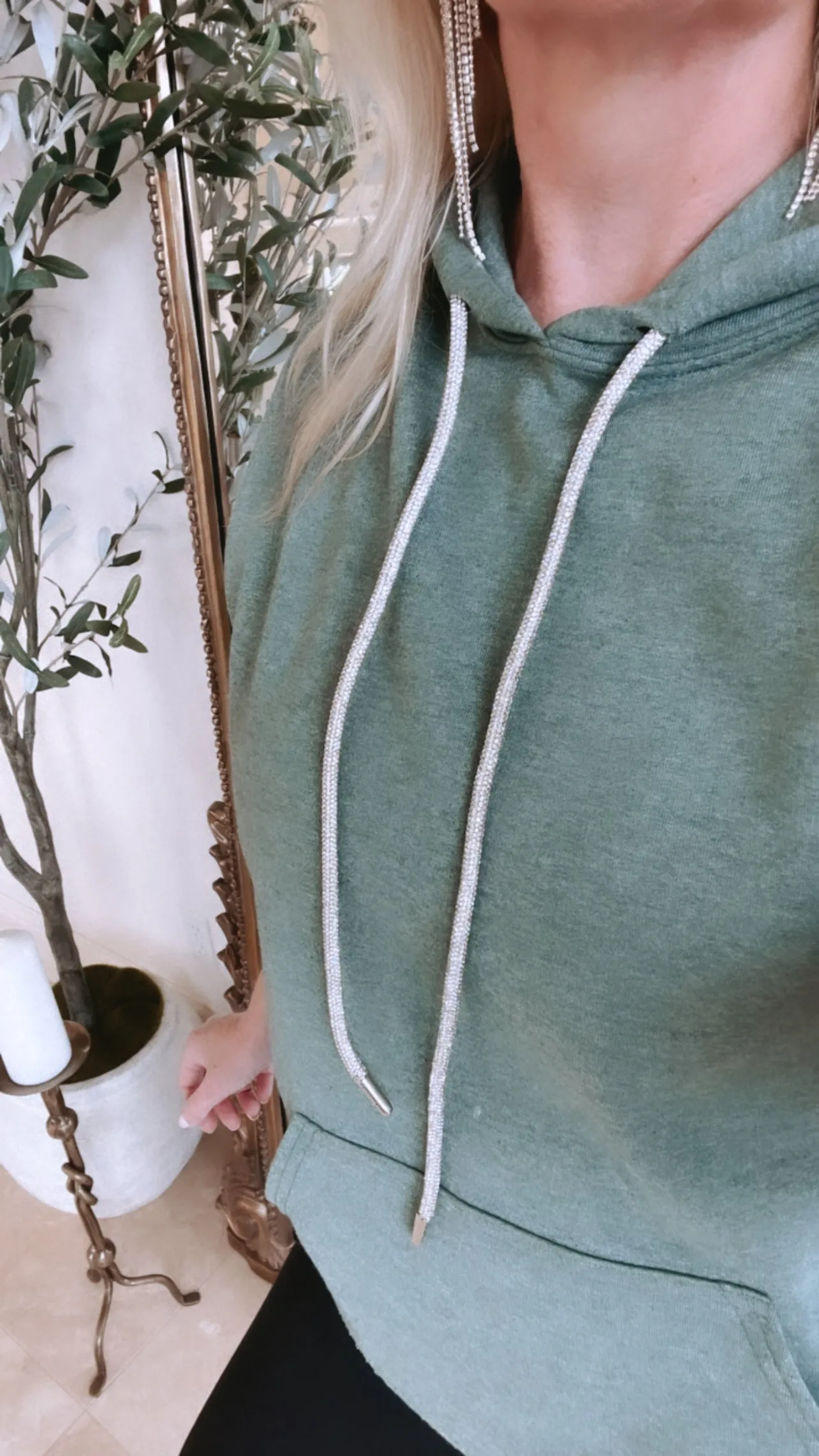 BEST SELLER!! Crystal Drawstring Sweatshirt in Hunter Green sold by Glitzy Bella product image thumbnail 5