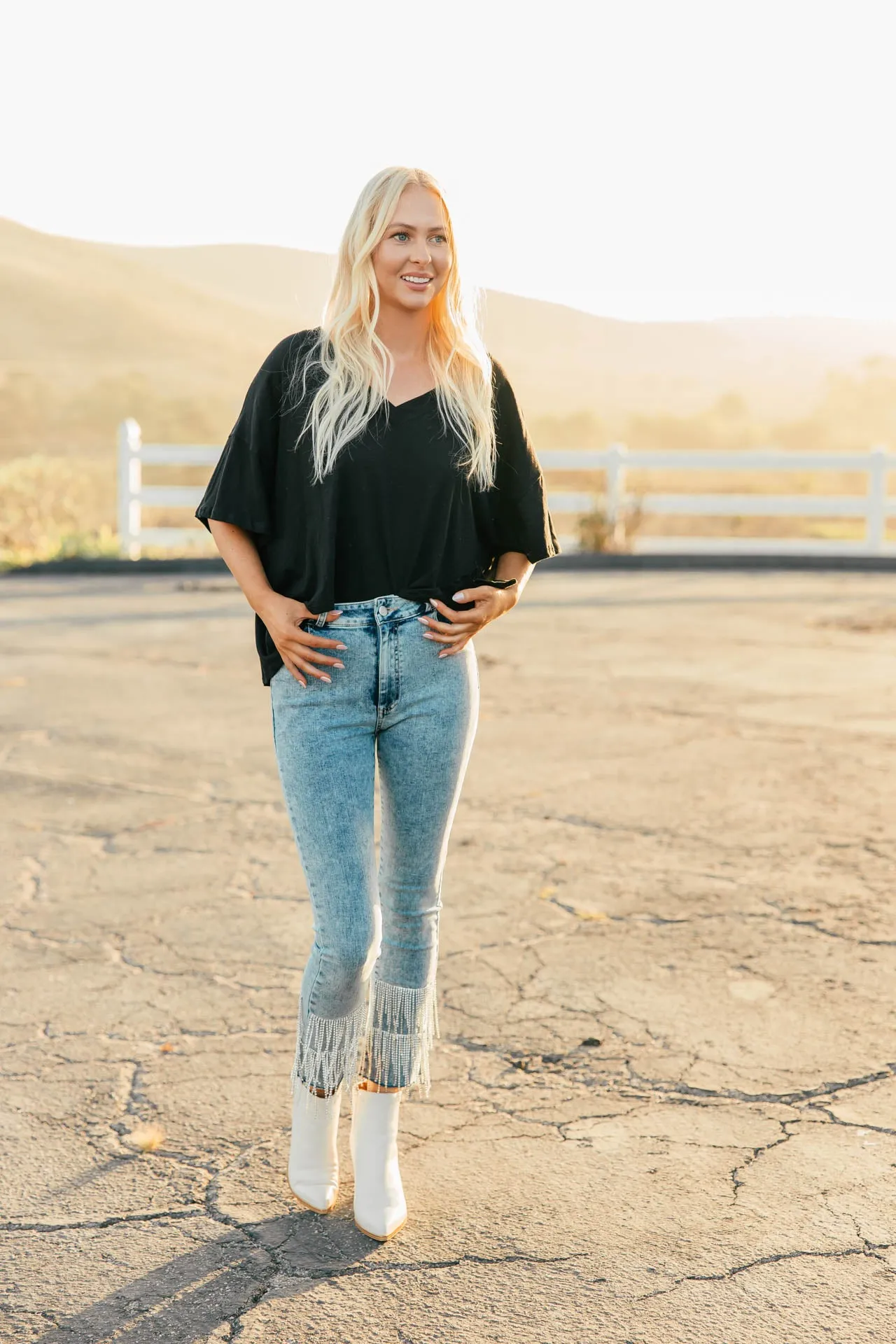 Kaylee V-Neck Tee in Black sold by Glitzy Bella product image thumbnail 4