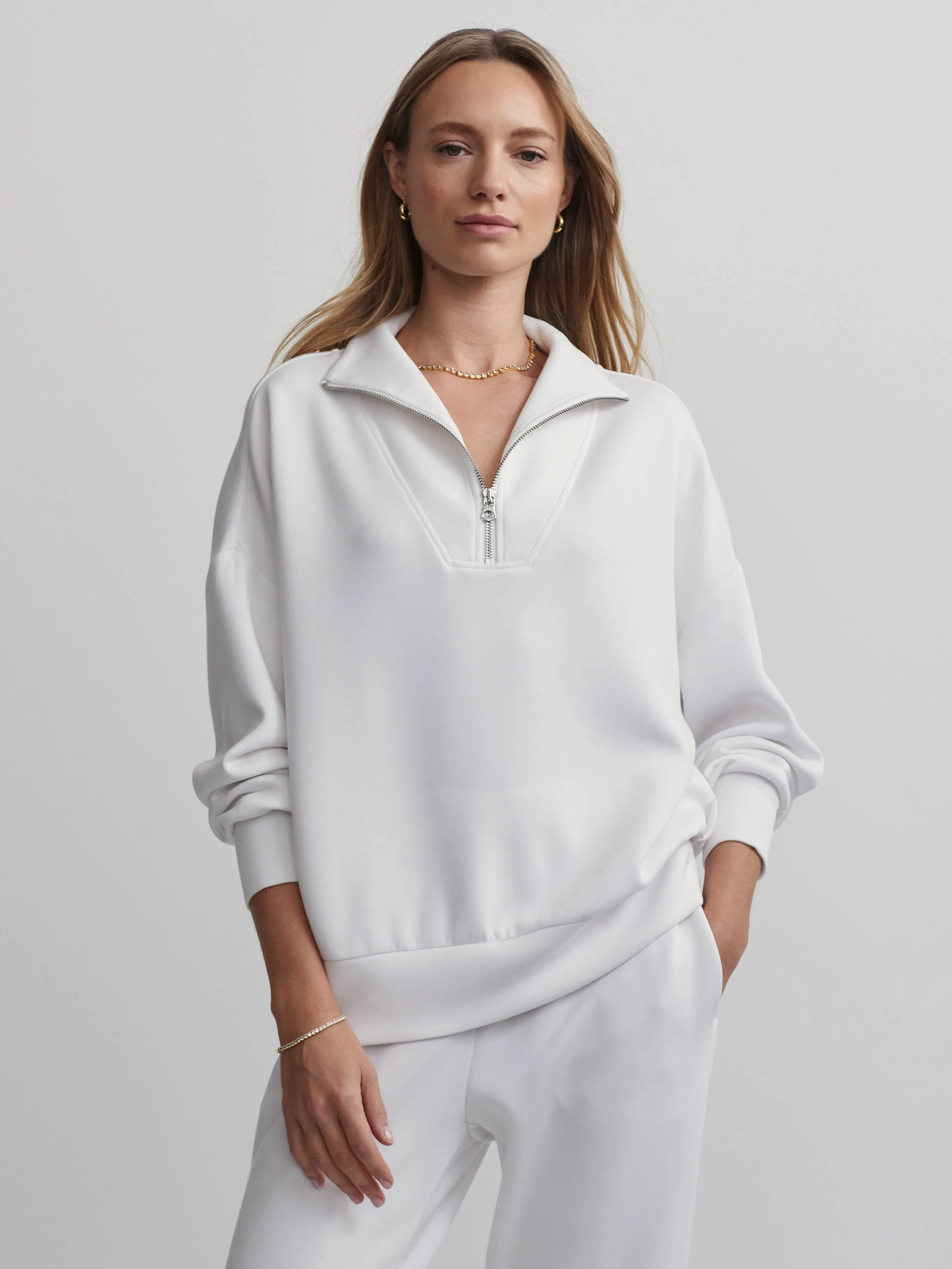 NEW!! Hawley Half Zip Sweatshirt in White by VARLEY sold by Glitzy Bella