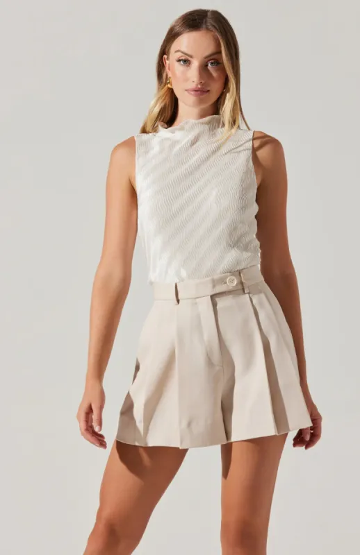 NEW!! Arte Plisse Mock Neck Top in Ivory by ASTR The Label sold by Glitzy Bella