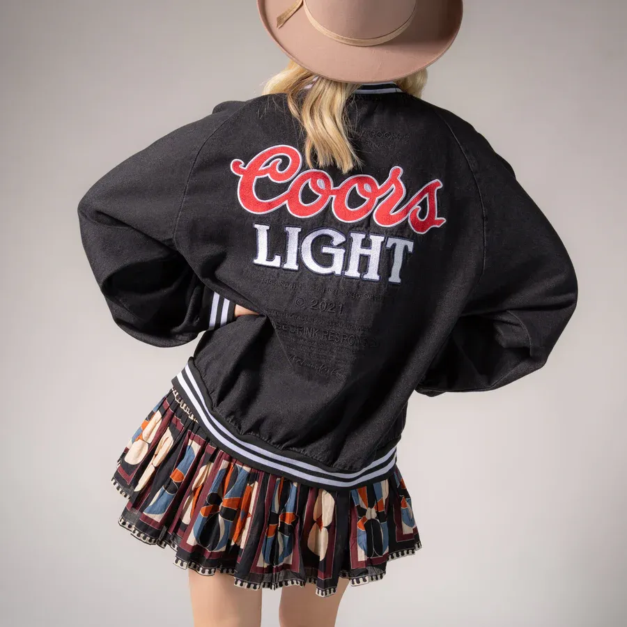 NEW!! The "Coors Light" Official Nylon Bomber Jacket in Black Denim sold by Glitzy Bella