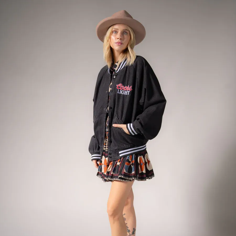 NEW!! The "Coors Light" Official Nylon Bomber Jacket in Black Denim sold by Glitzy Bella product image thumbnail 2