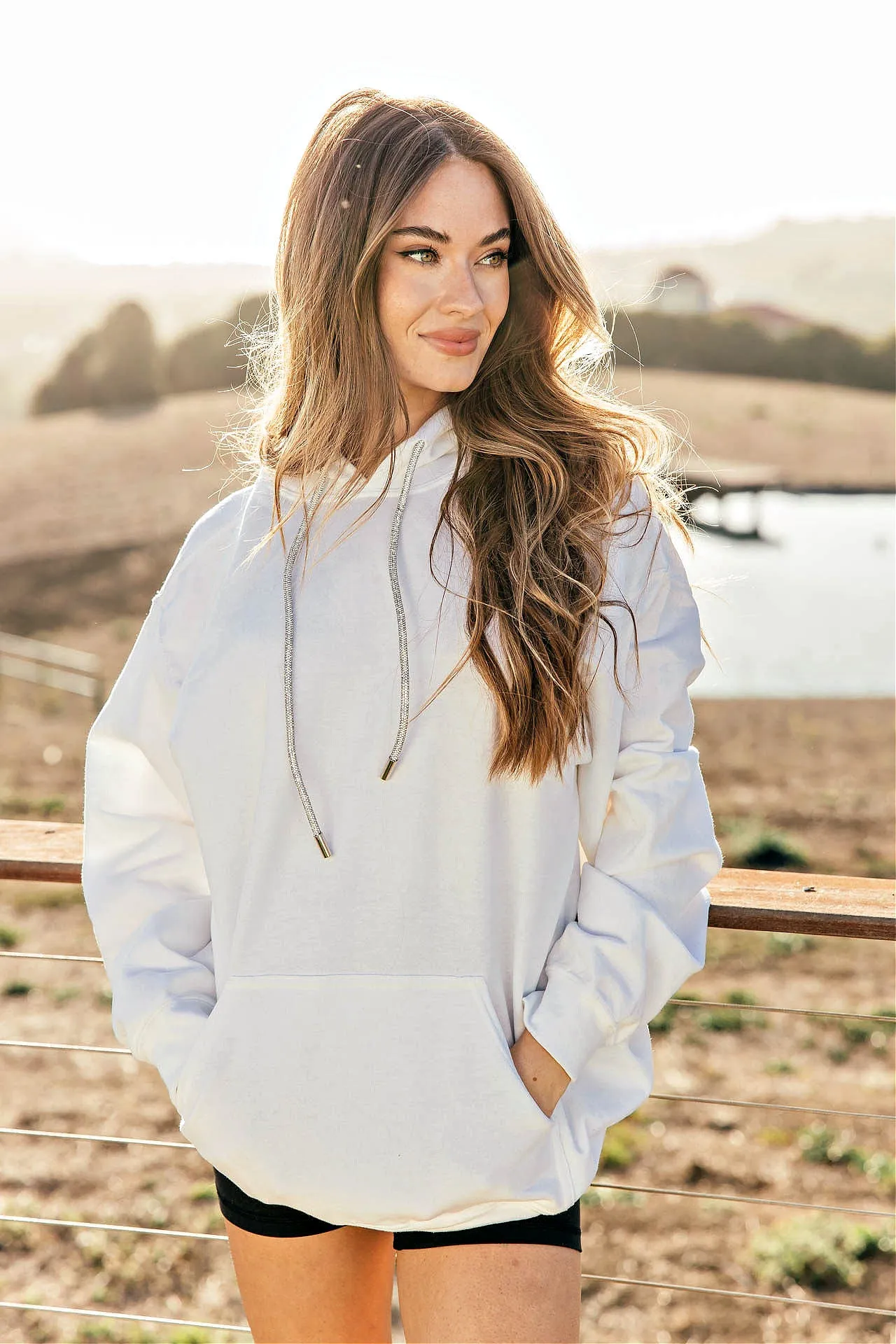 BEST SELLER!! Crystal Drawstring Sweatshirt in White sold by Glitzy Bella product image thumbnail 2