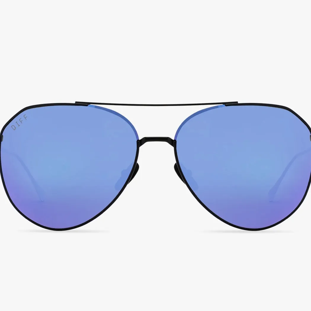NEW!! DIFF "Dash" Matte Black w/ Blue Mirror Aviator Sunglasses sold by Glitzy Bella product image thumbnail 2