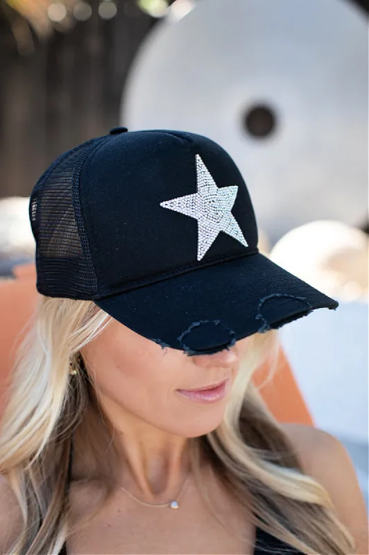 NEW!! Cotton Star Baseball Hat in Black sold by Glitzy Bella