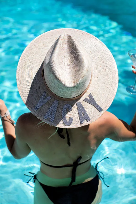 GB ORIGINAL!! "VACAY" Pressed Palm Straw Hat in 2 styles sold by Glitzy Bella