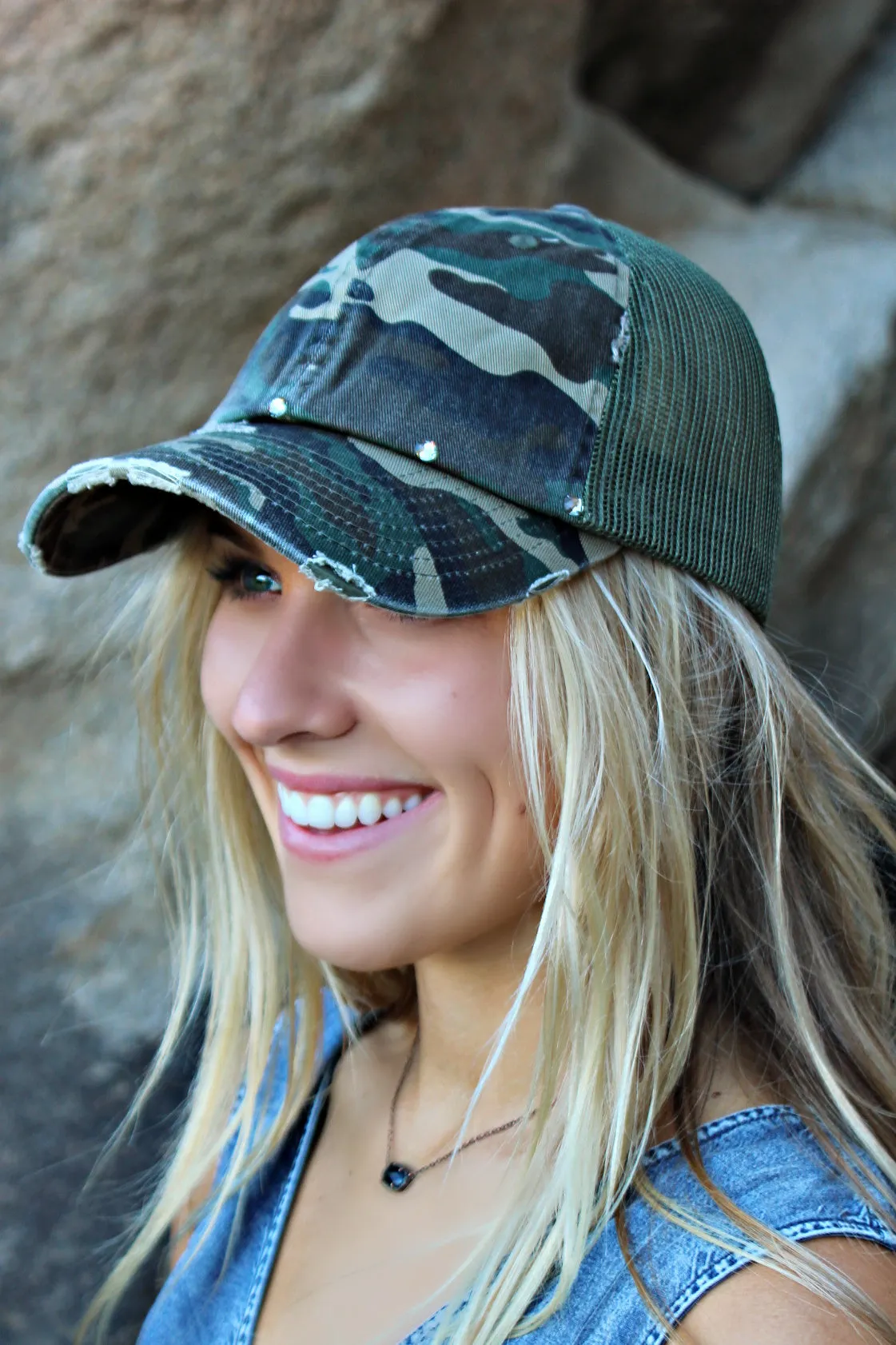 Camouflage Vintage Distressed Ball Cap sold by Glitzy Bella product image thumbnail 5