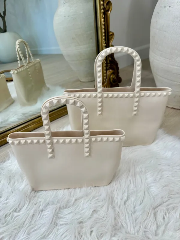 NEW!! Rockstud PVC Resort Bound Tote in Beige sold by Glitzy Bella