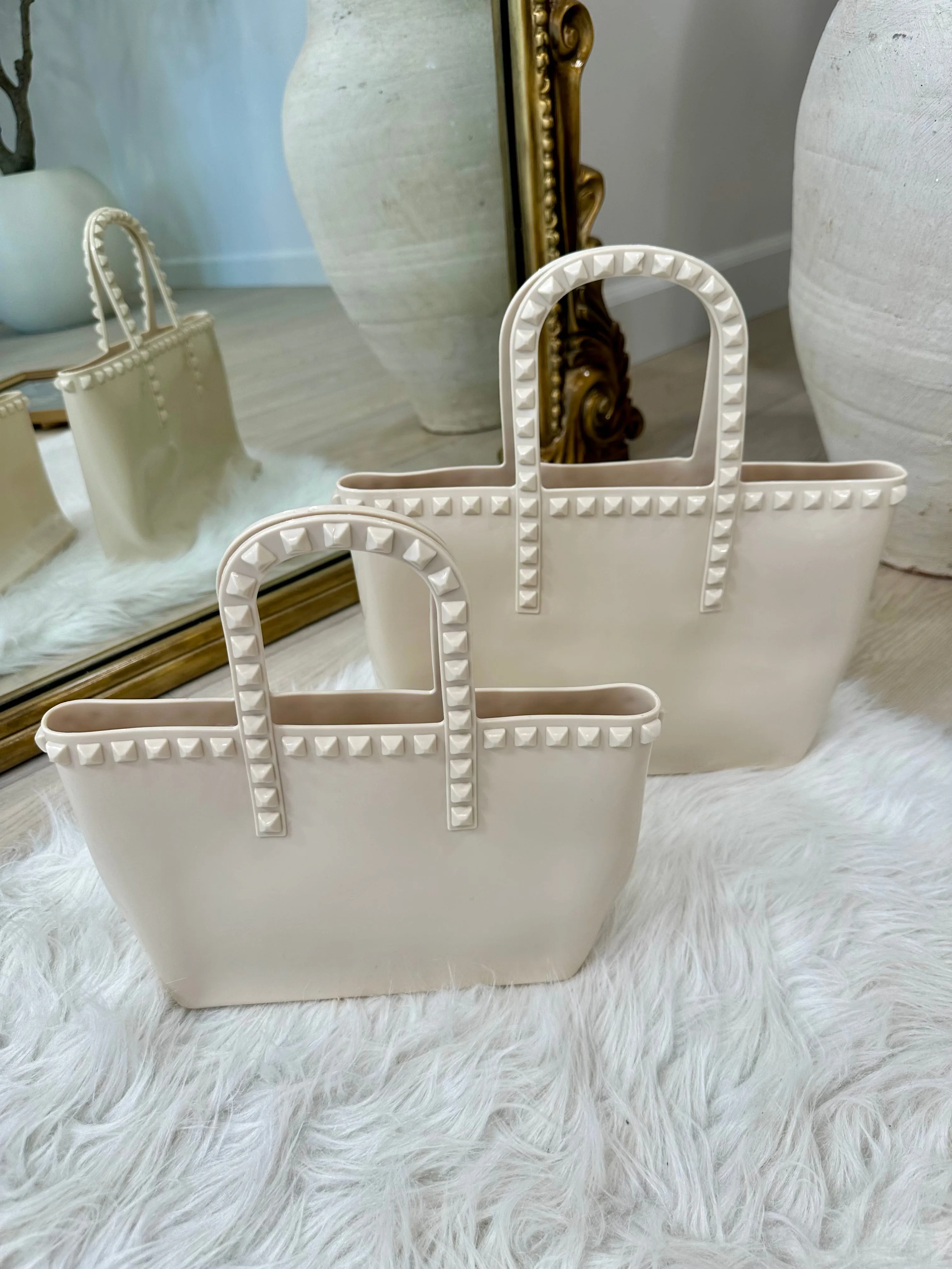 NEW!! Rockstud PVC Resort Bound Tote in Beige sold by Glitzy Bella