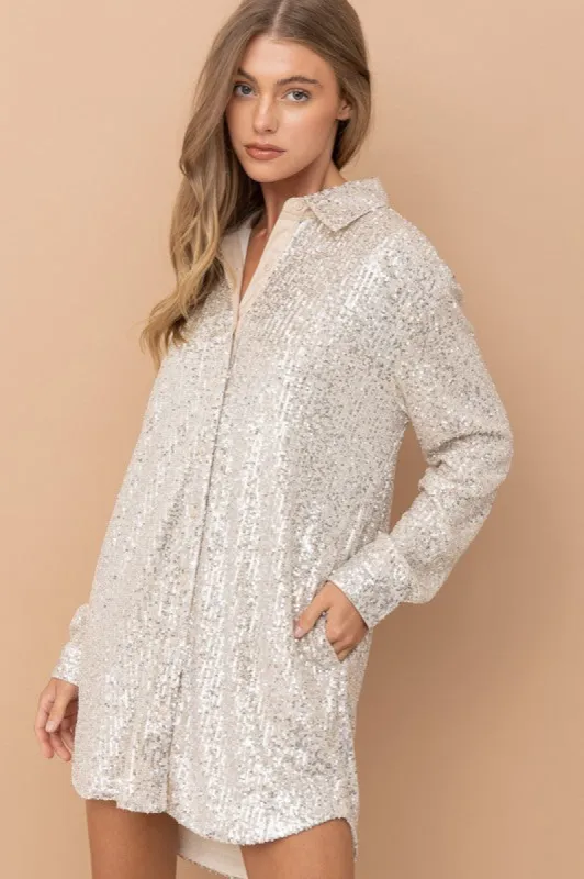 NEW!! Champagne Sequin Shirt Dress sold by Glitzy Bella