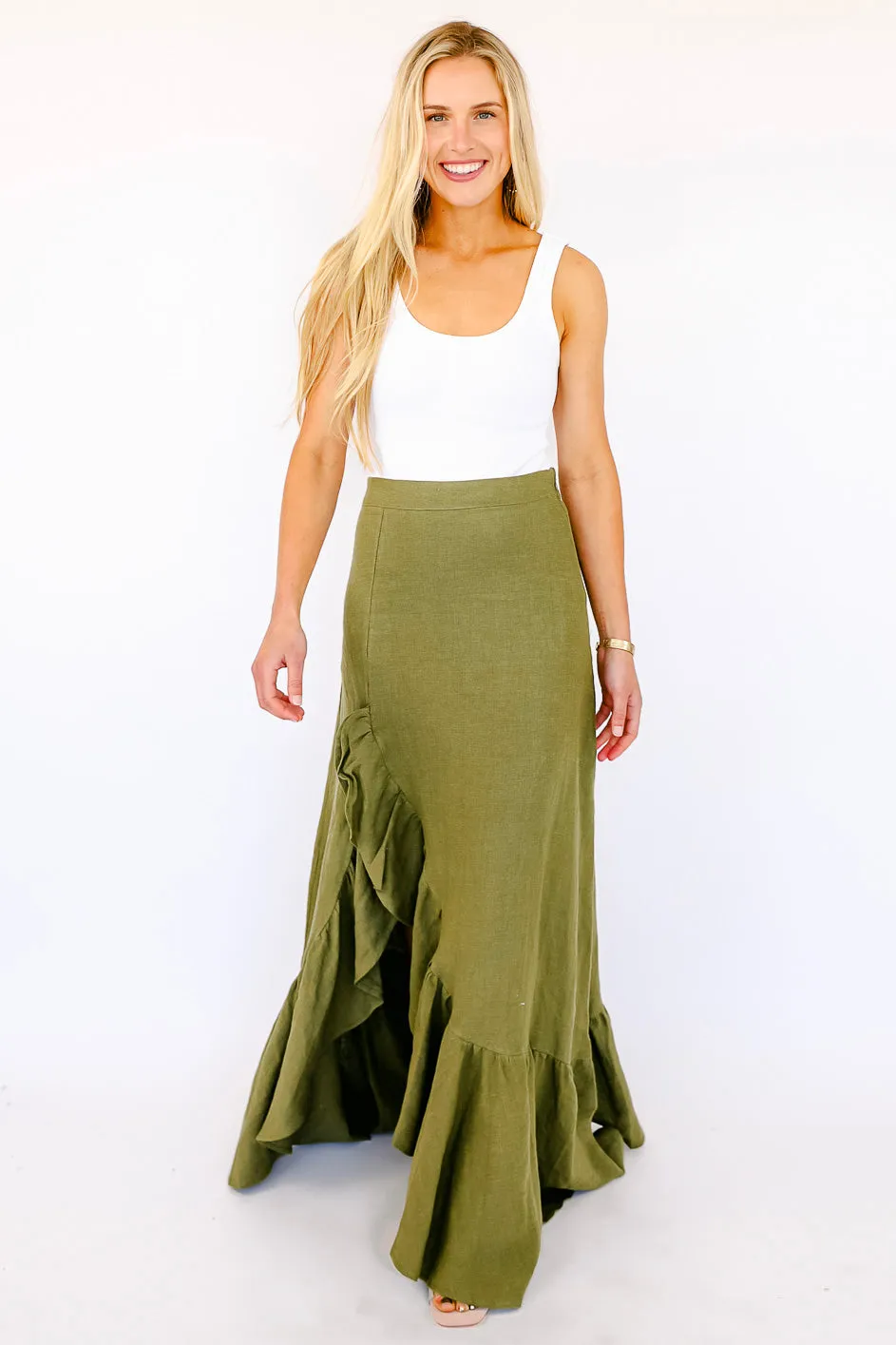 NEW!! “I’m in Linen” Maxi Skirt in Green sold by Glitzy Bella product image thumbnail 3