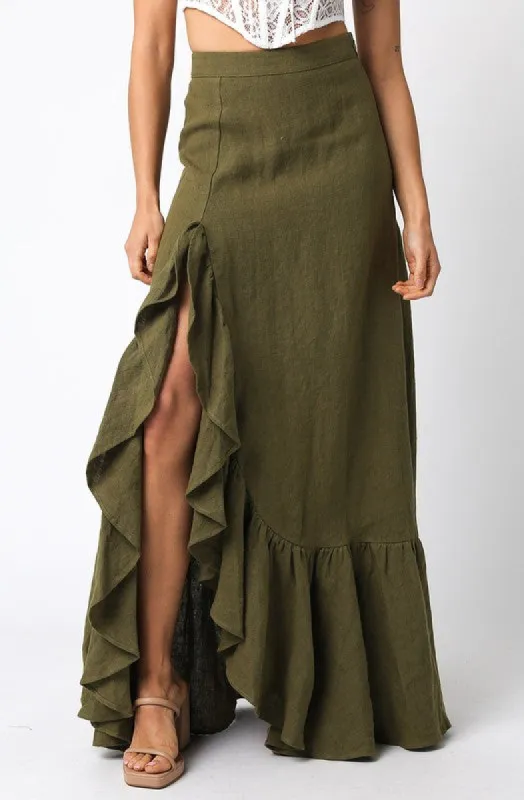 NEW!! “I’m in Linen” Maxi Skirt in Green sold by Glitzy Bella