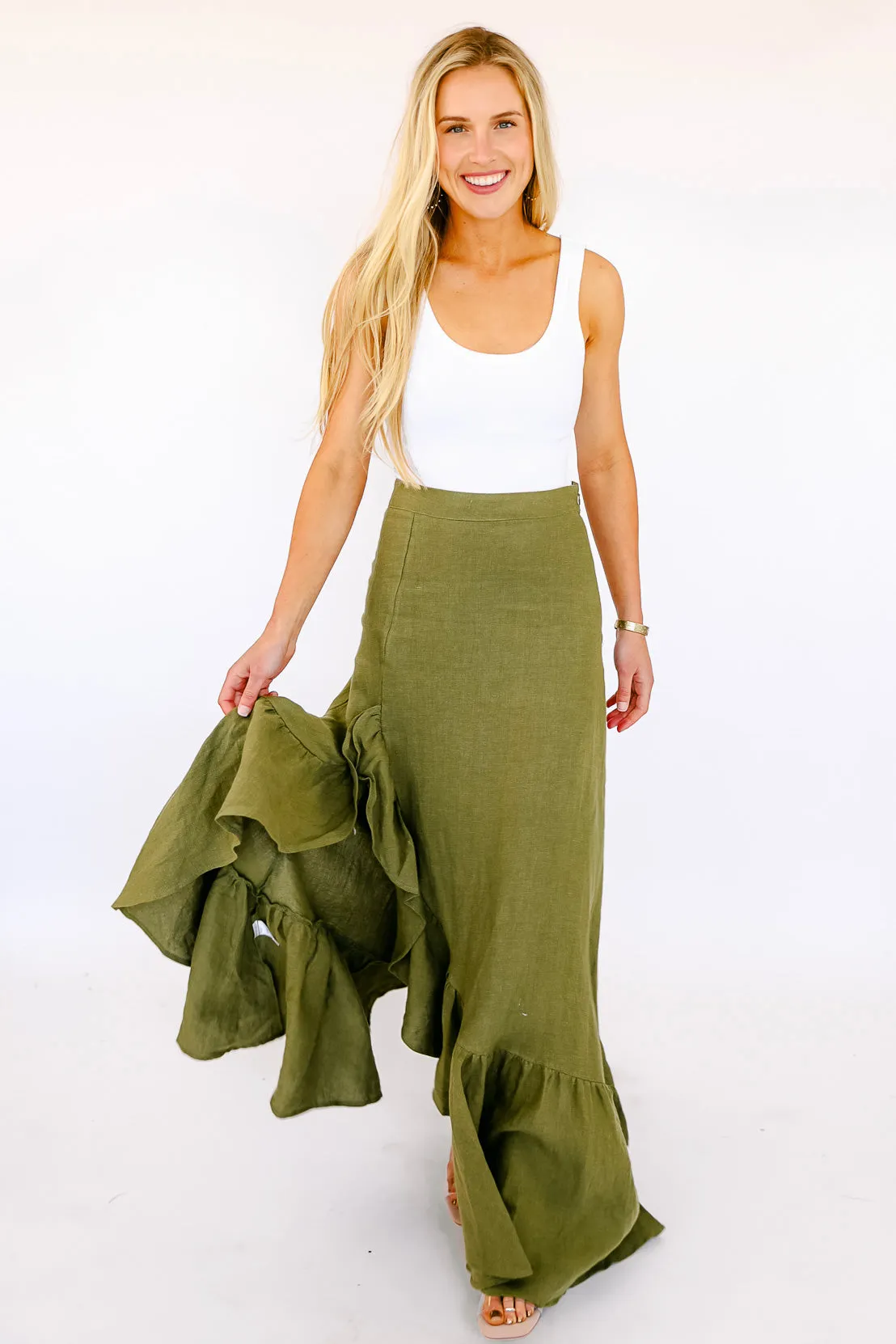 NEW!! “I’m in Linen” Maxi Skirt in Green sold by Glitzy Bella product image thumbnail 5