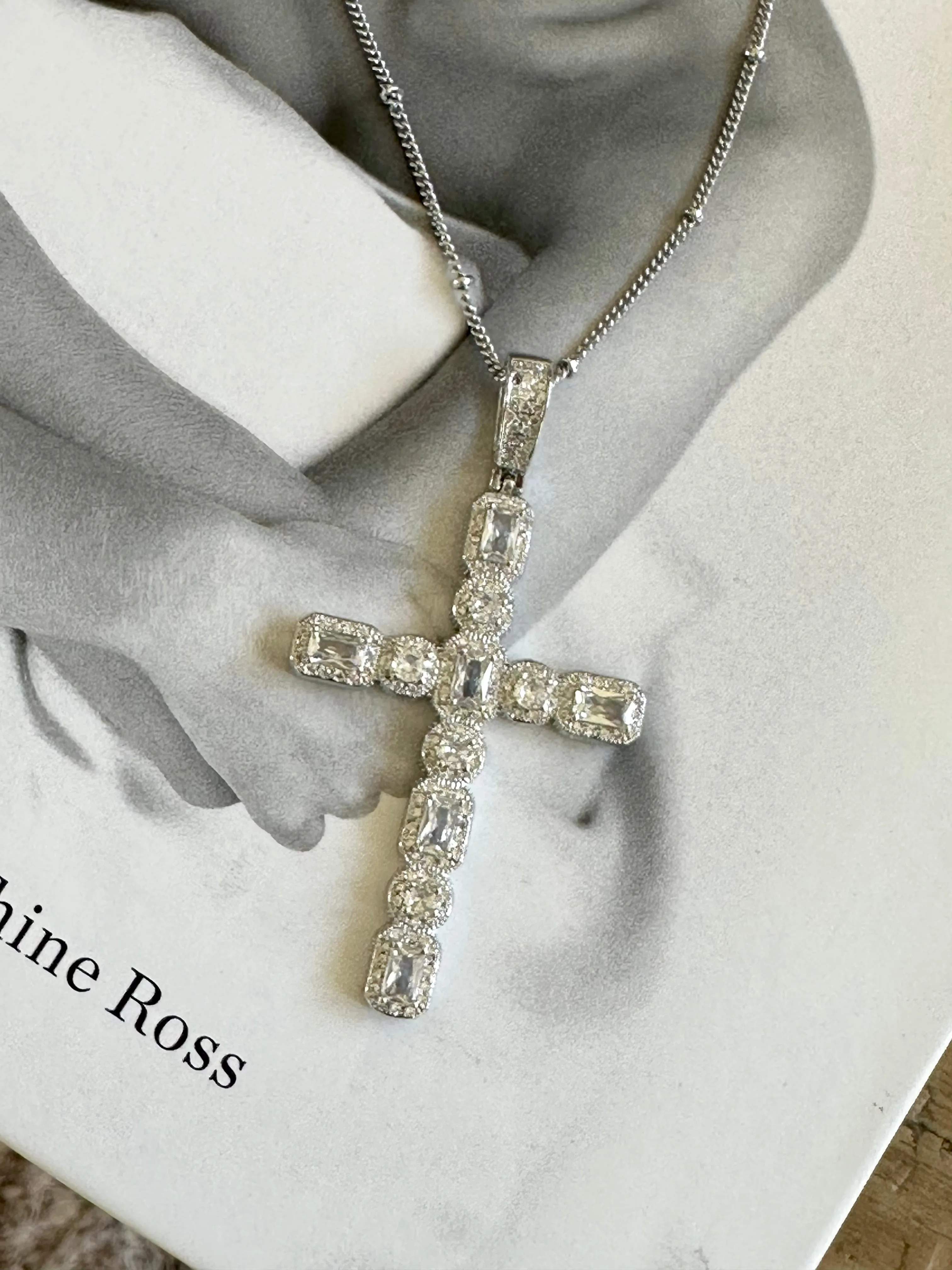 18K White Gold Filled Cross Pendant Necklace sold by Glitzy Bella