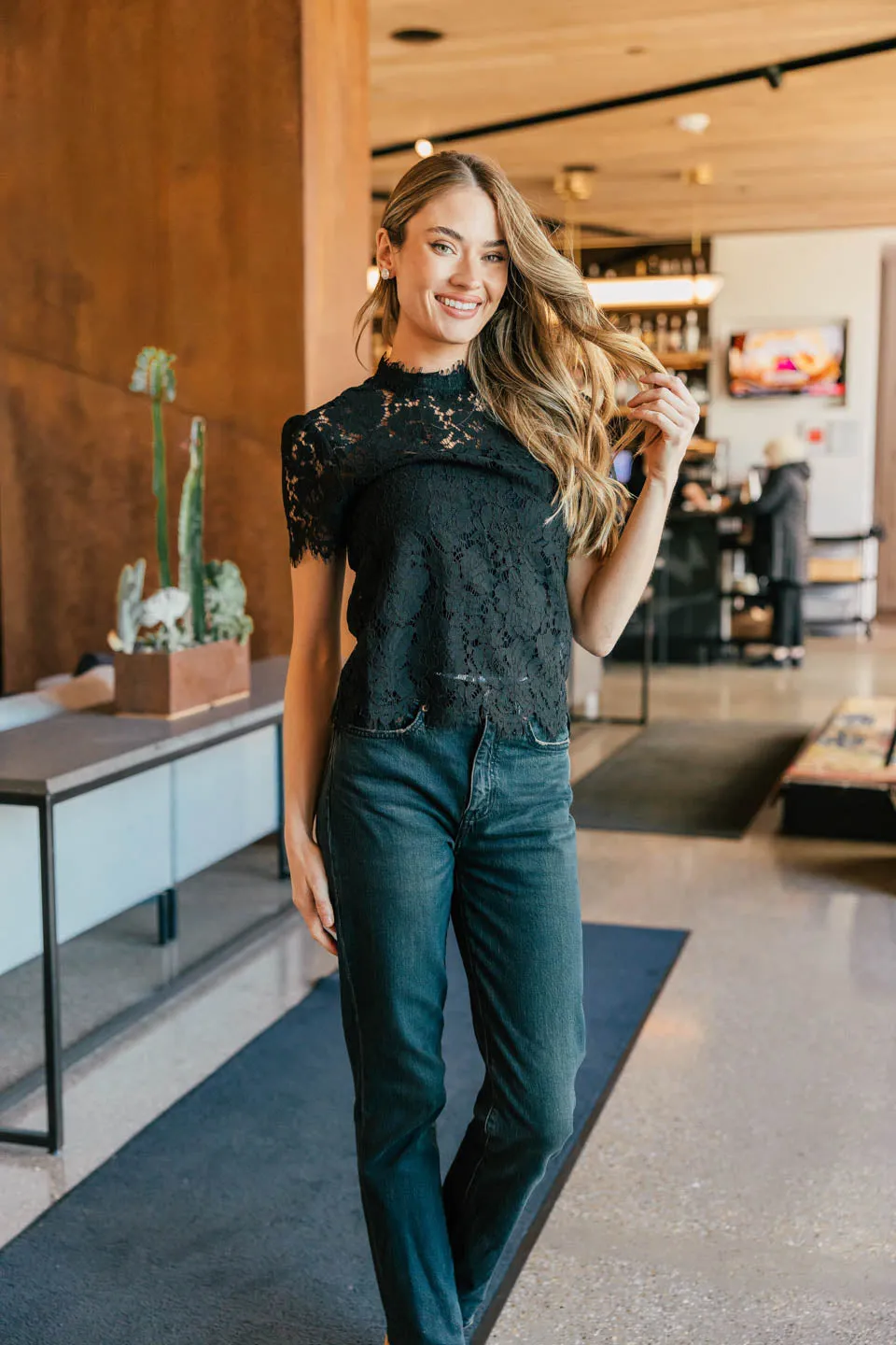 NEW! Lace Mock Neck Top in Black sold by Glitzy Bella product image thumbnail 3