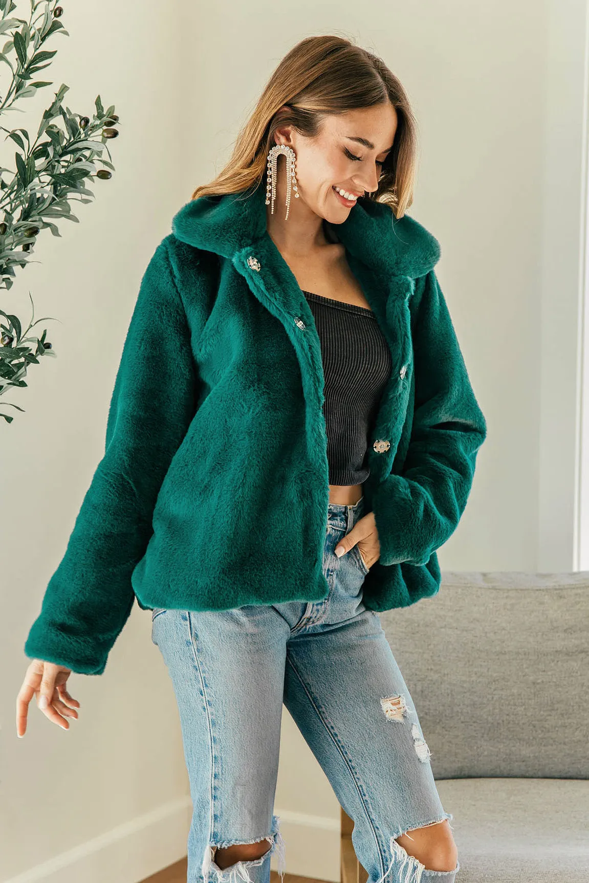 NEW!! Faux Fur Jacket in Emerald Green sold by Glitzy Bella product image thumbnail 4