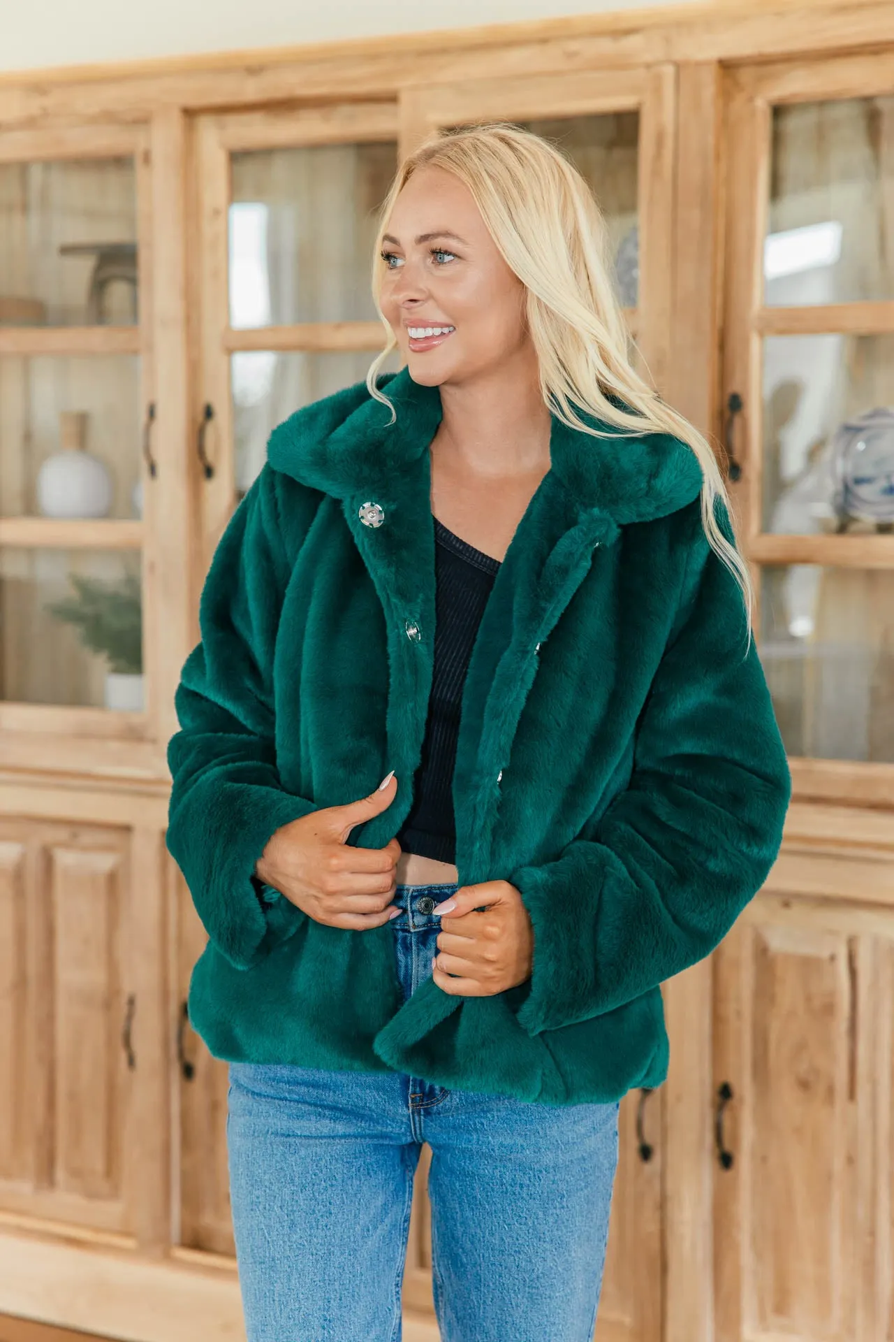 NEW!! Faux Fur Jacket in Emerald Green sold by Glitzy Bella product image thumbnail 3