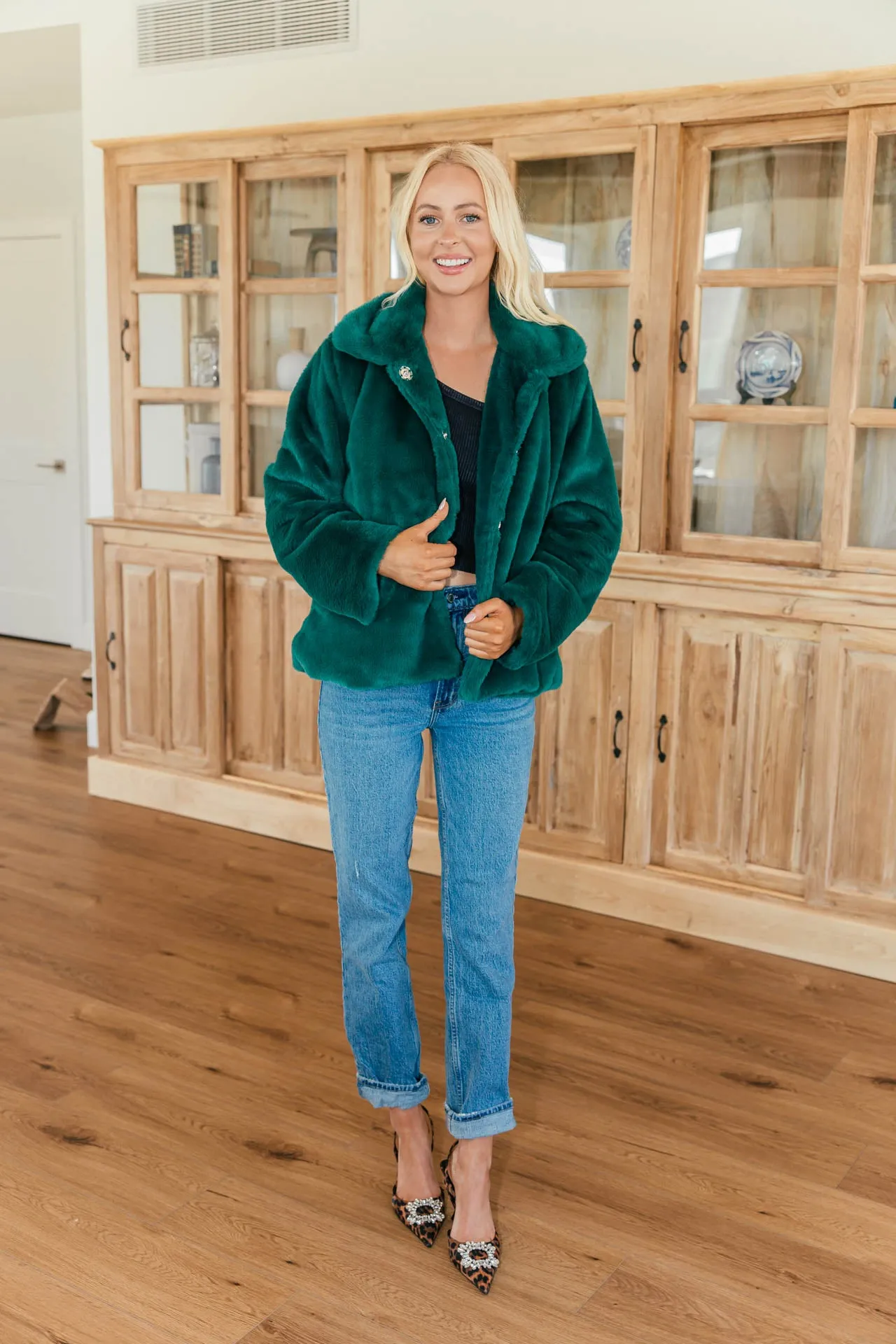 NEW!! Faux Fur Jacket in Emerald Green sold by Glitzy Bella product image thumbnail 2