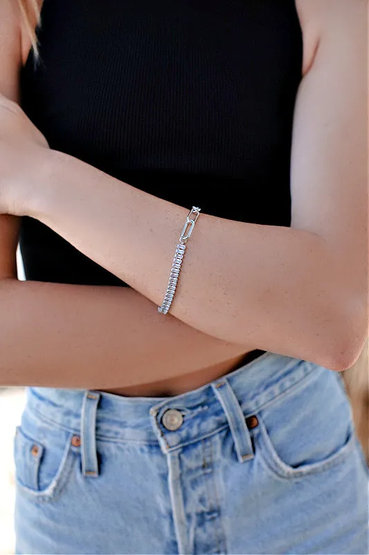 Baguette Link Bracelet in Silver sold by Glitzy Bella