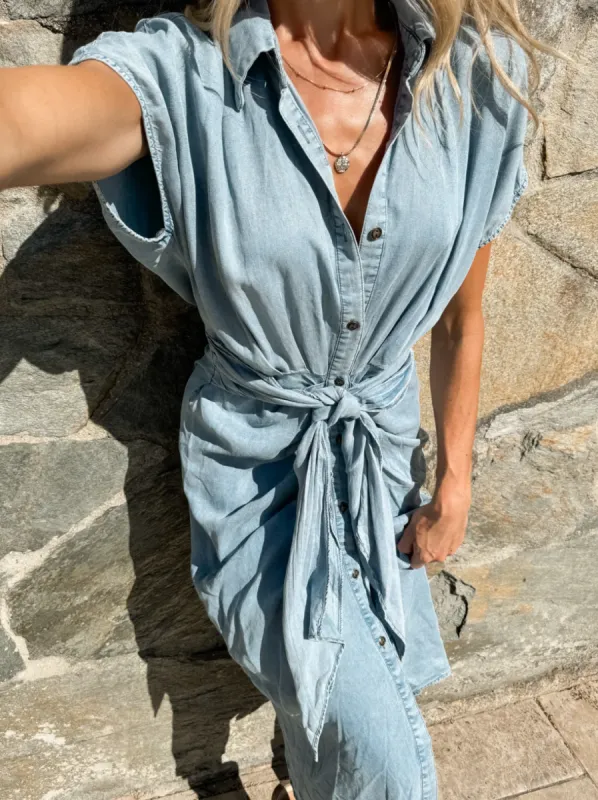 AS SEEN ON ASHLEE NICHOLS!! Infinity Rouched Denim Dress sold by Glitzy Bella
