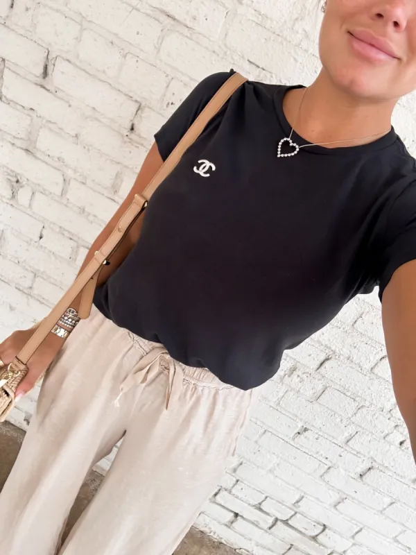 AS SEEN ON WHITNEY RIFE!! "Icon" Cotton White Embroidery Tee sold by Glitzy Bella