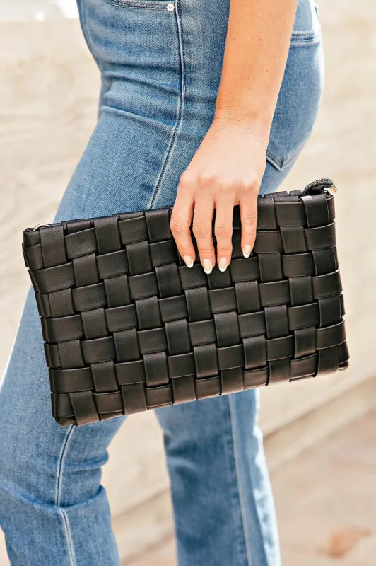 NEW!! “Callie” Woven Faux Leather Crossbody in Black sold by Glitzy Bella