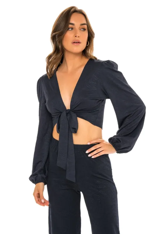 Amalfi Long Sleeved Crop Tie Top - Noir Black Paisley sold by JMP The Label