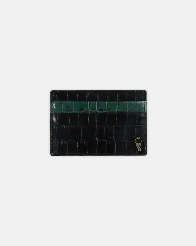 Crocodile Embossed Black Leather Card Holder sold by Le Alfre
