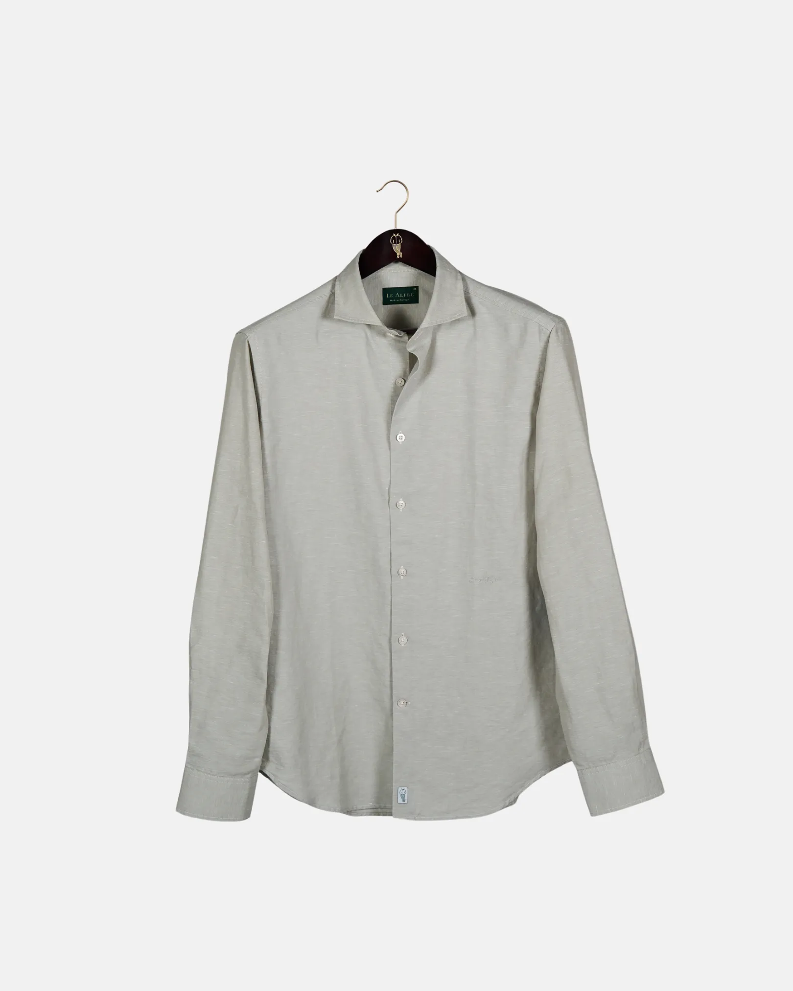 Classic Greige Linen-Blend Shirt sold by Le Alfre